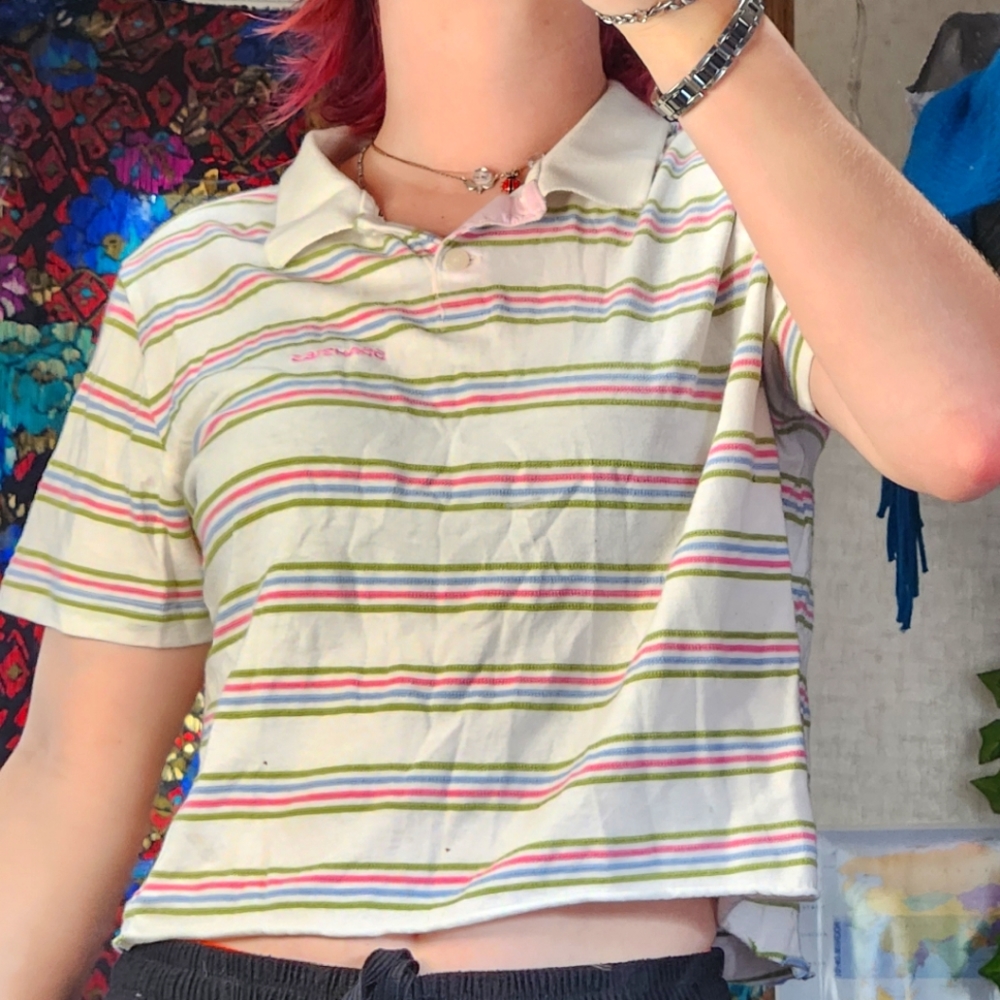 RETRO COLLAR CROP TOP🩷🩵💚